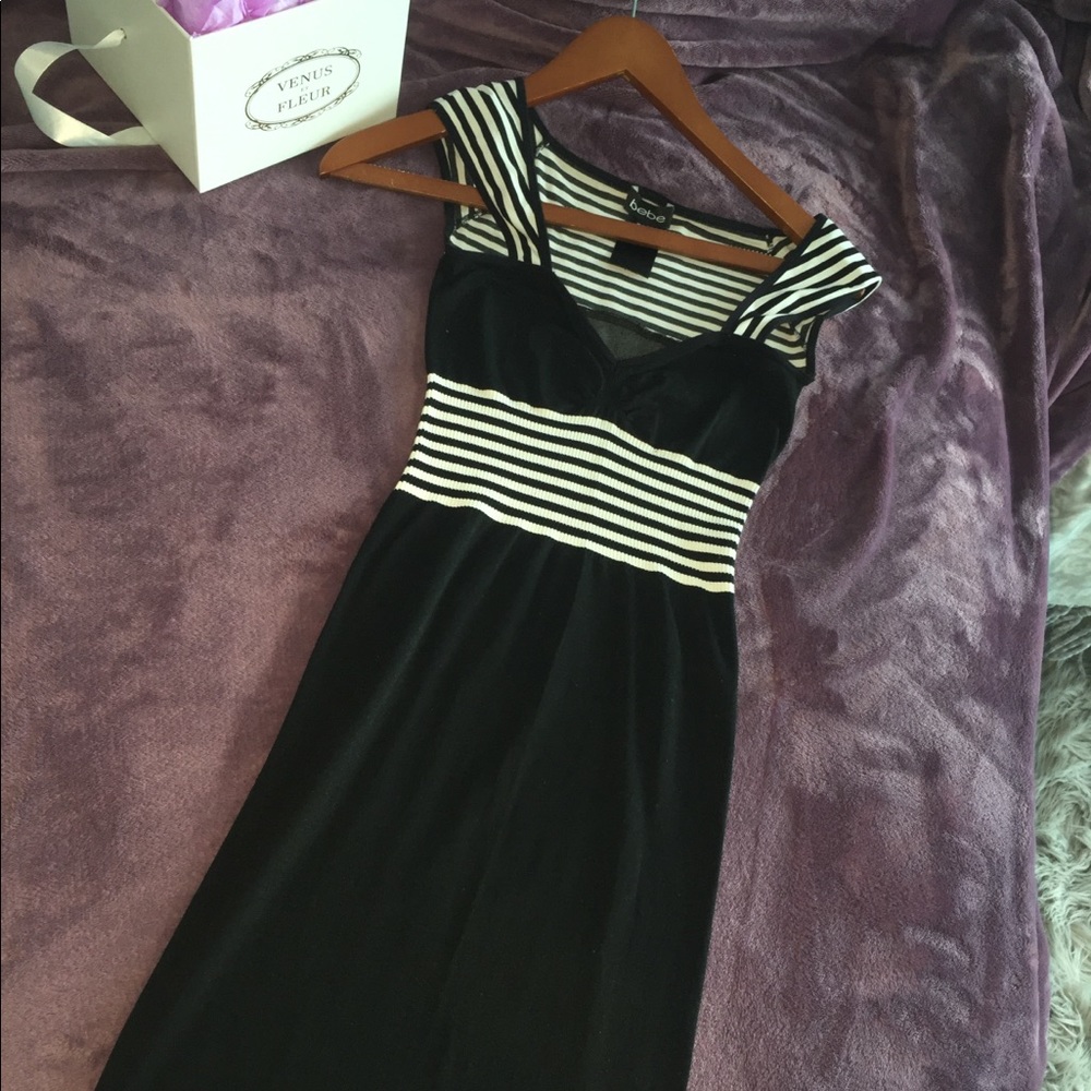 Black and white stripped Bebe Dress